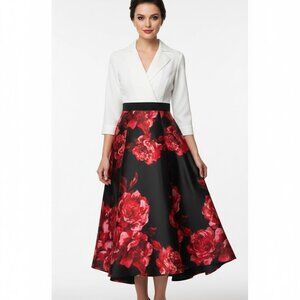 Alexa B. Nites Size 8 & 12 Midi Dress - Red and Black Floral Print
